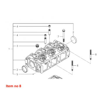 Perno del cilindro Iseki /Isuzu E3CD, E3CE, E3CF, E3CG, E4CG, E262, E269, E374, E383, E393, E3100, E3112, Massey Ferguson, Mitsubishi, 